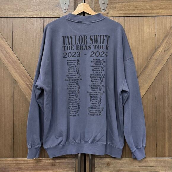NEW The Eras Tour Blue Crewneck Sweatshirt *Flaw Taylor Swift 2024 sz Small - Picture 1 of 7